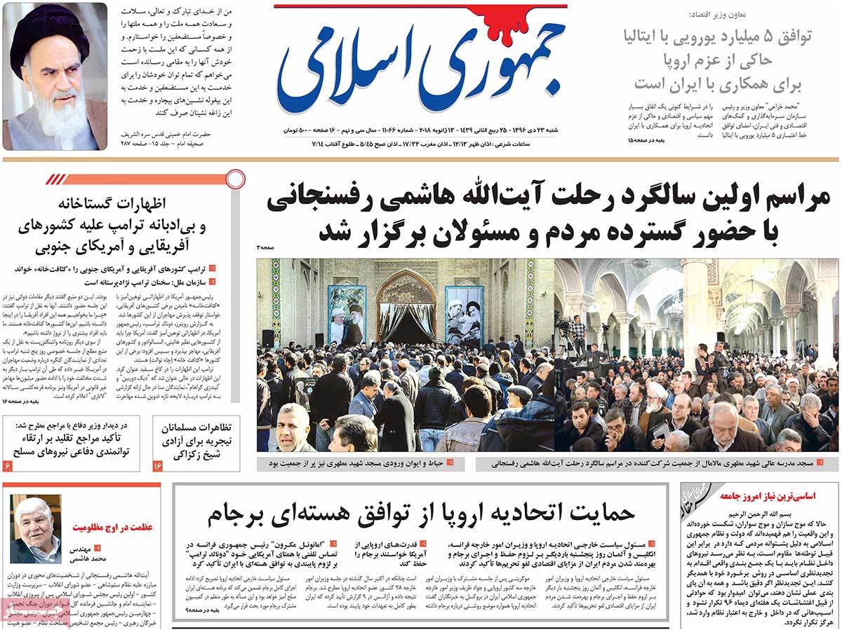 A Look at Iranian Newspaper Front Pages on January 13