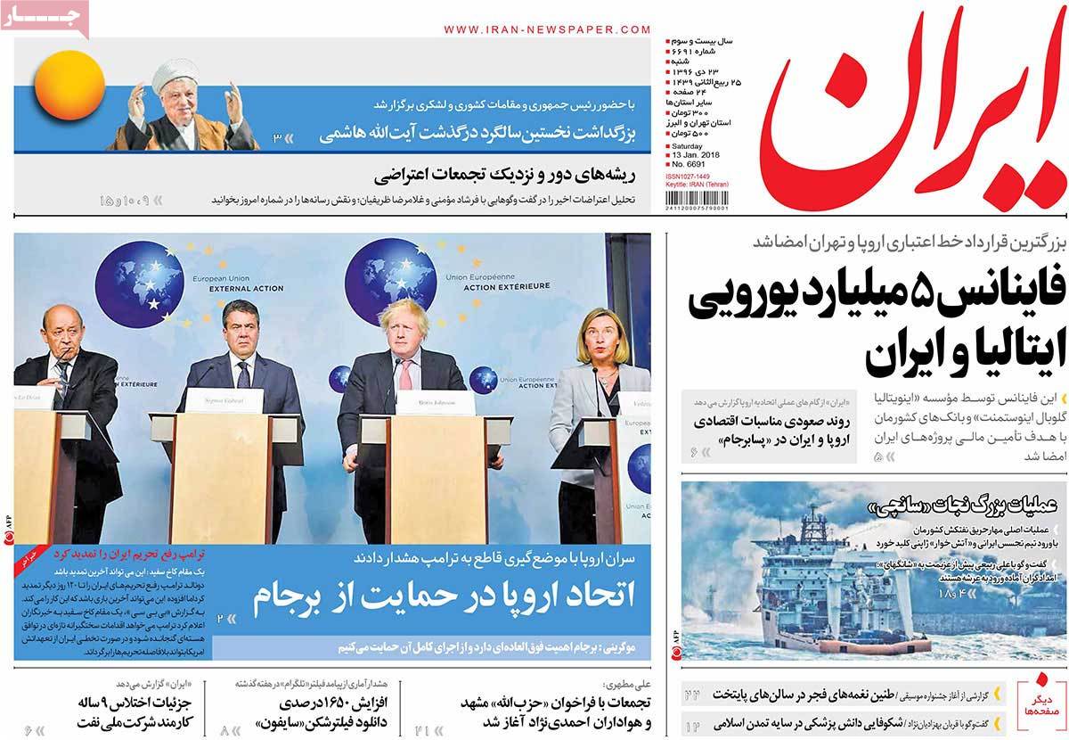 A Look at Iranian Newspaper Front Pages on January 13