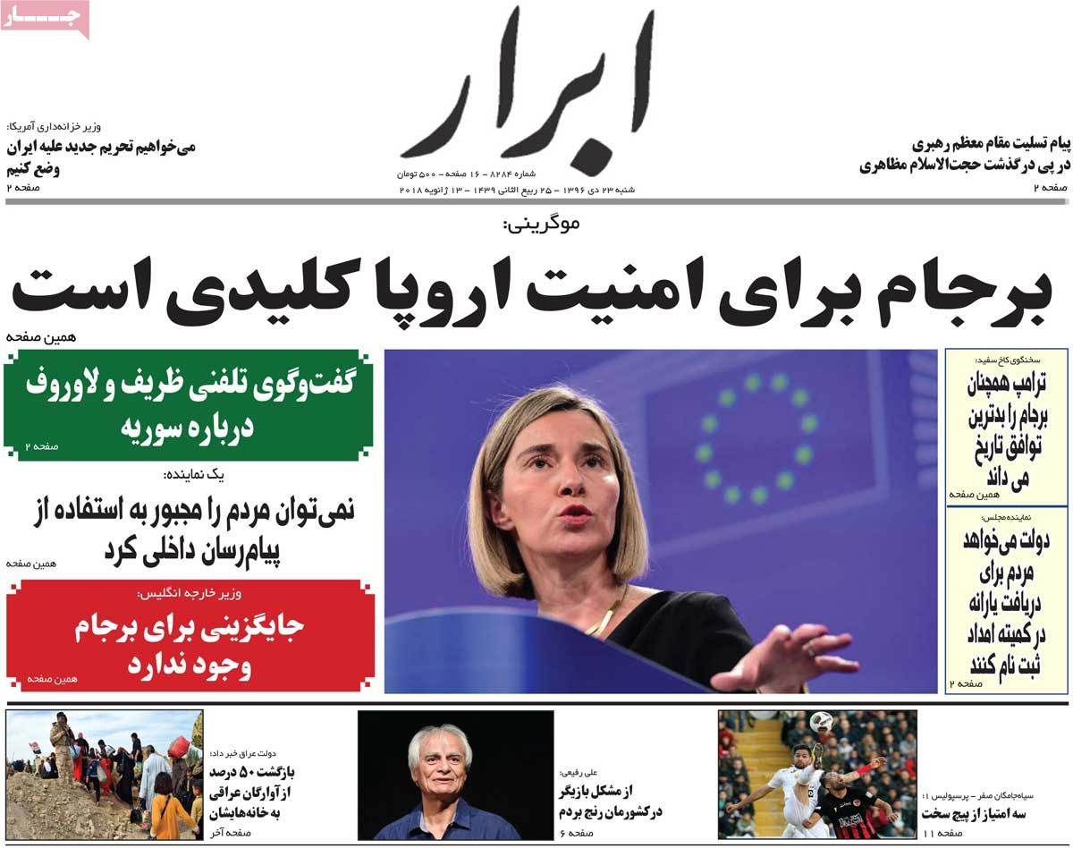 A Look at Iranian Newspaper Front Pages on January 13