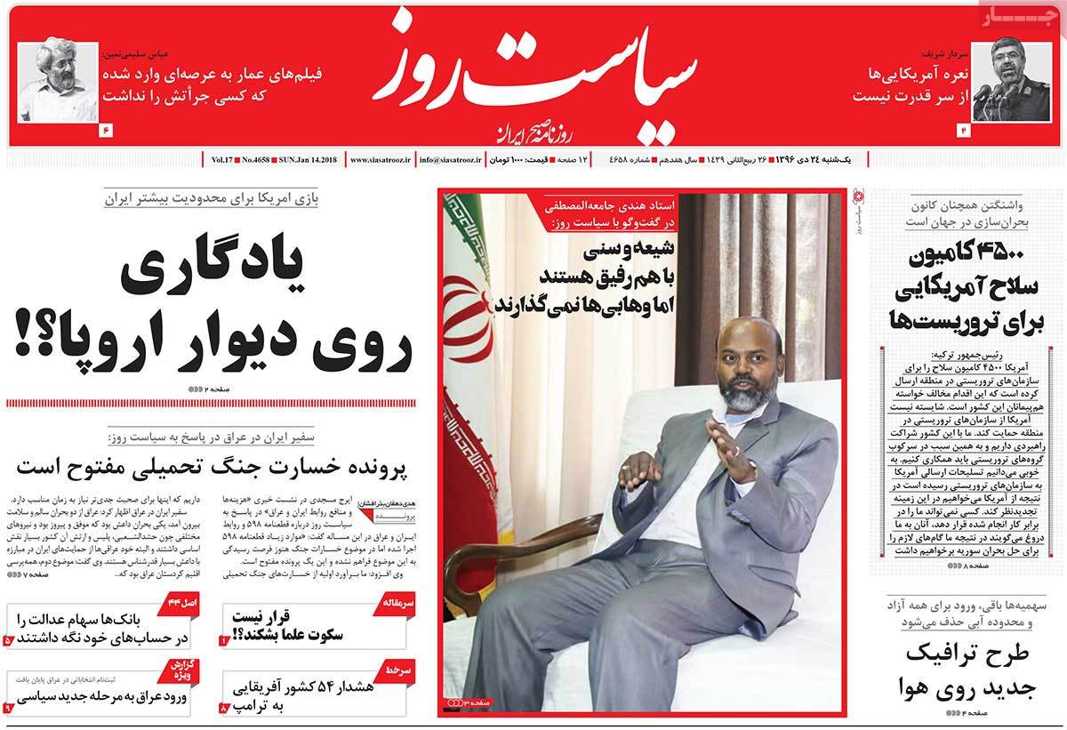 A Look at Iranian Newspaper Front Pages on January 14