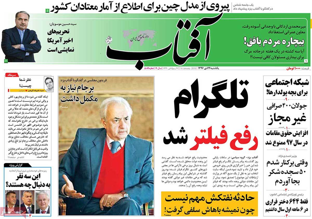 A Look at Iranian Newspaper Front Pages on January 14