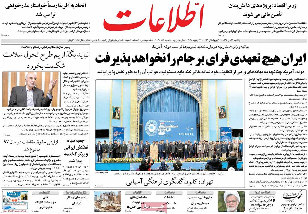 A Look at Iranian Newspaper Front Pages on January 14