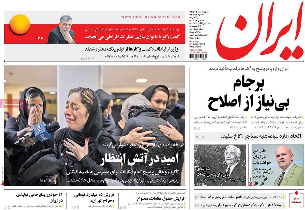 A Look at Iranian Newspaper Front Pages on January 14