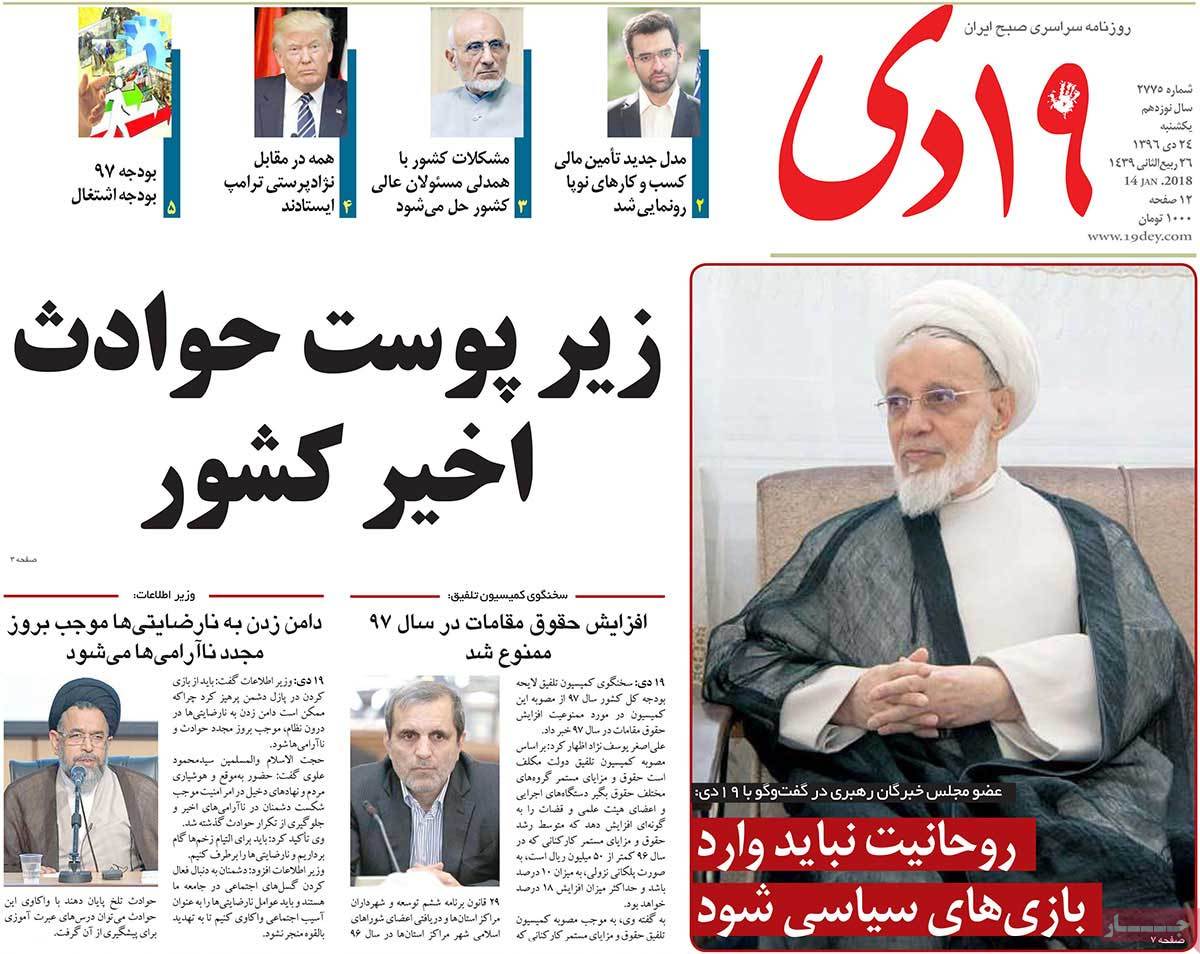 A Look at Iranian Newspaper Front Pages on January 14