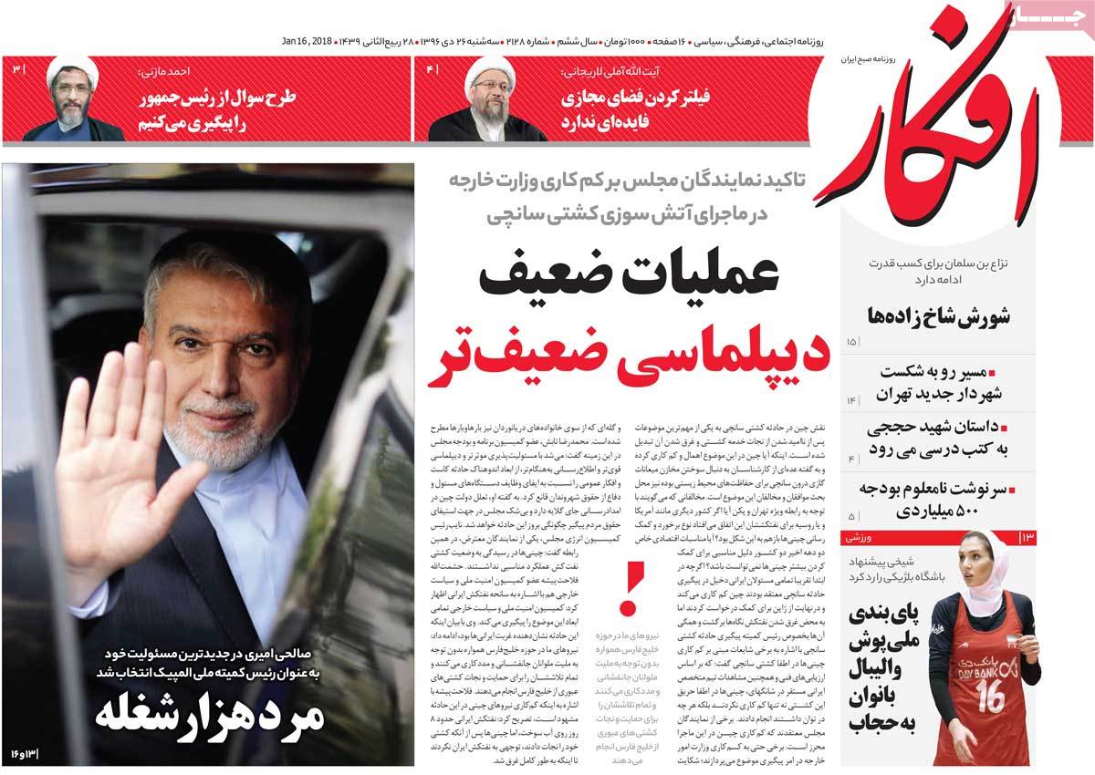 A Look at Iranian Newspaper Front Pages on January 16