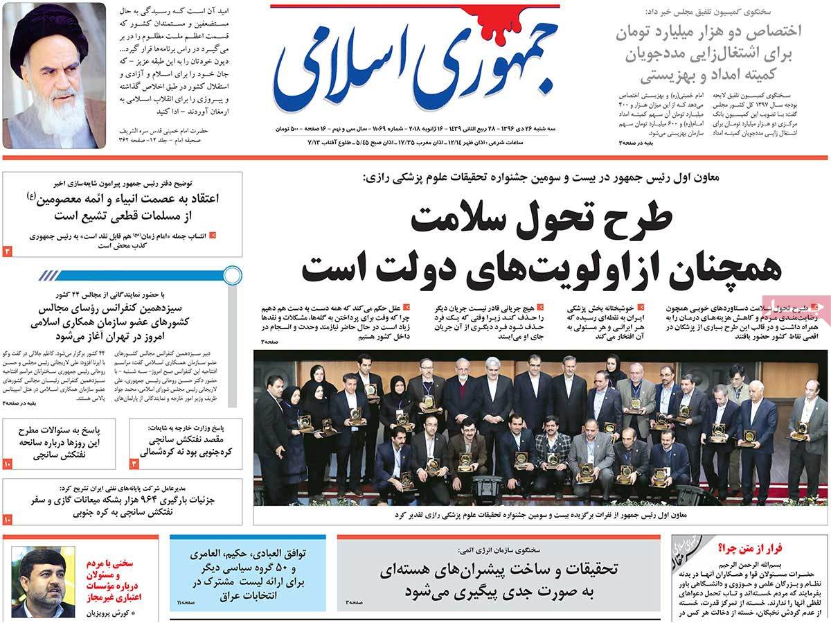 A Look at Iranian Newspaper Front Pages on January 16