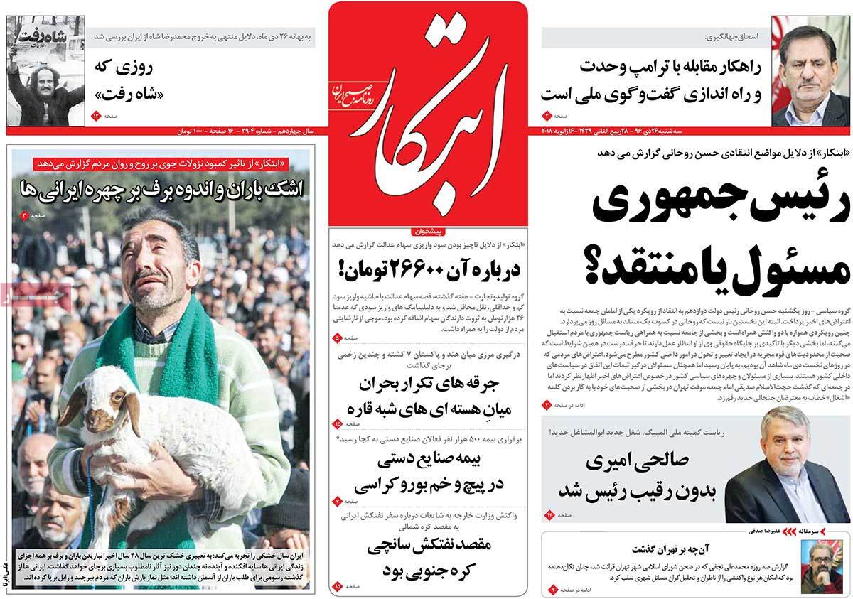 A Look at Iranian Newspaper Front Pages on January 16