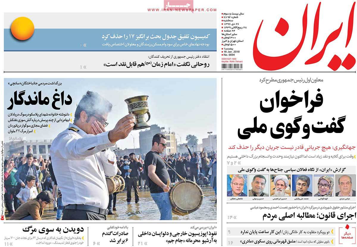 A Look at Iranian Newspaper Front Pages on January 16