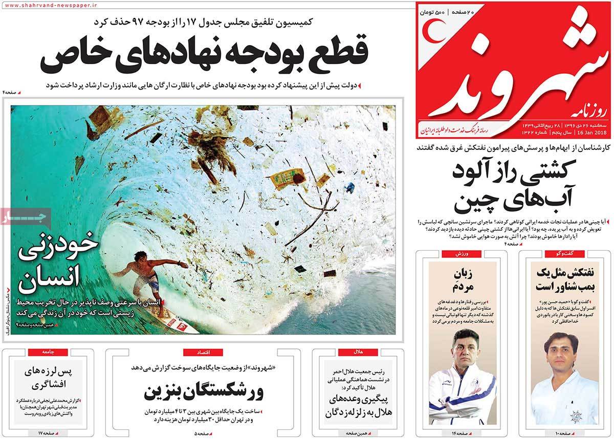 A Look at Iranian Newspaper Front Pages on January 16