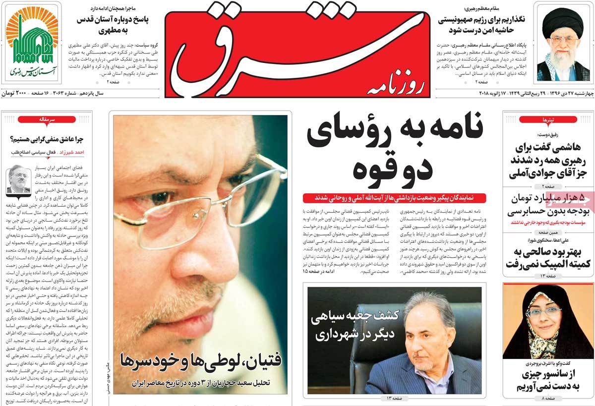 A Look at Iranian Newspaper Front Pages on January 17