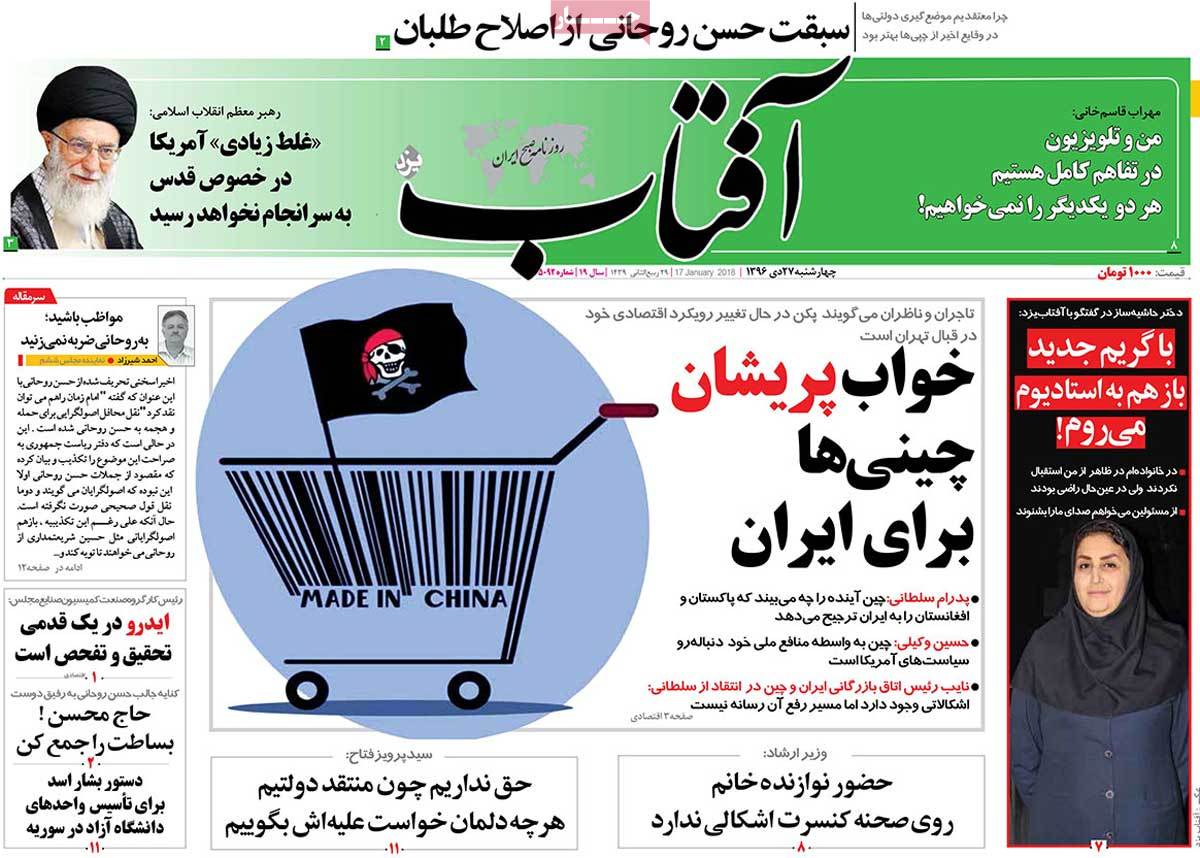 A Look at Iranian Newspaper Front Pages on January 17