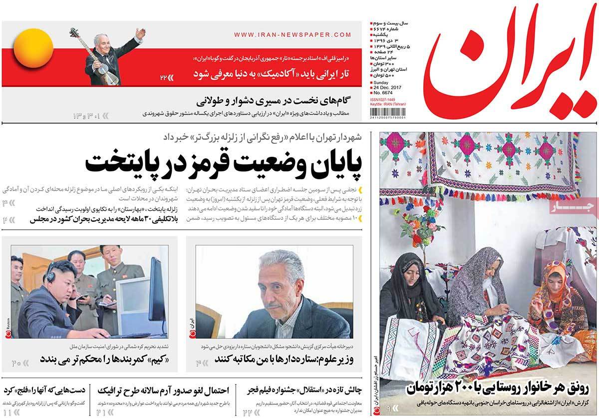 A Look at Iranian Newspaper Front Pages on December 24