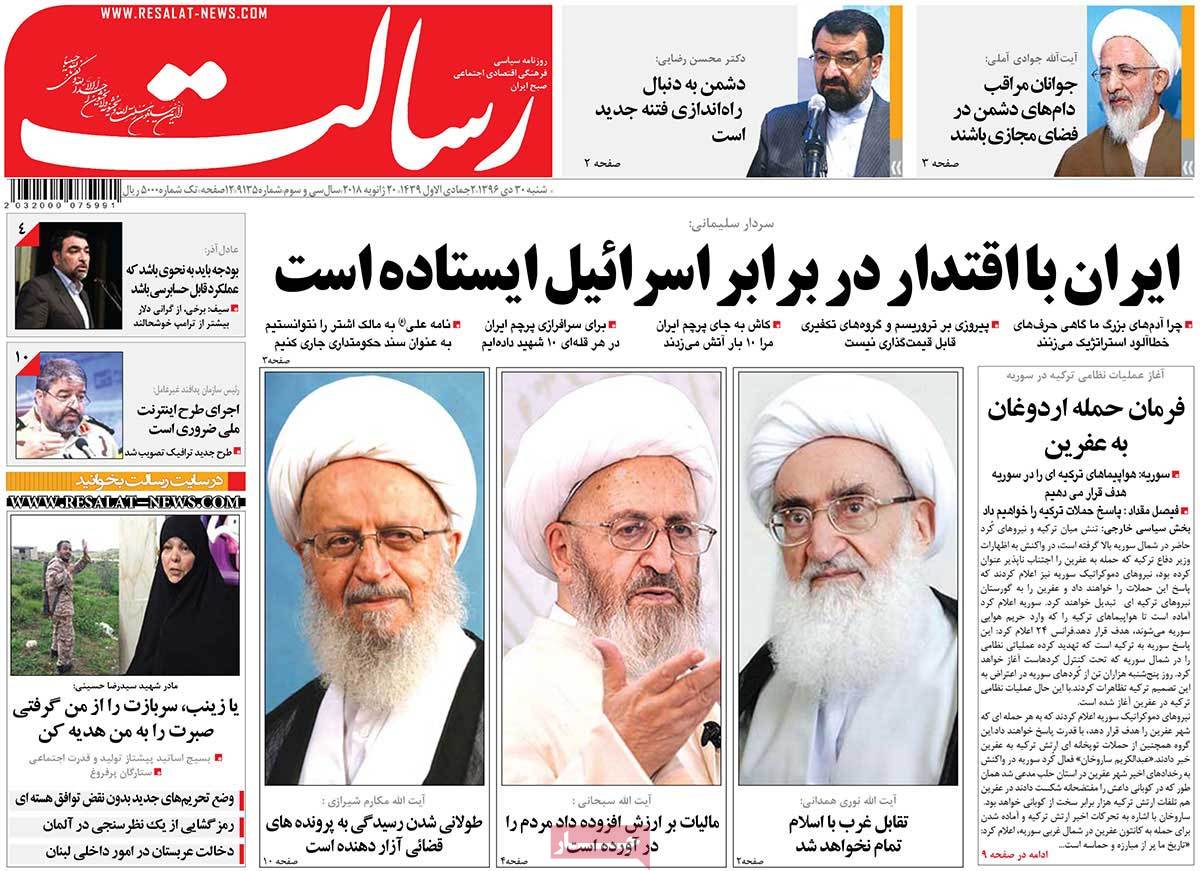 A Look at Iranian Newspaper Front Pages on January 20