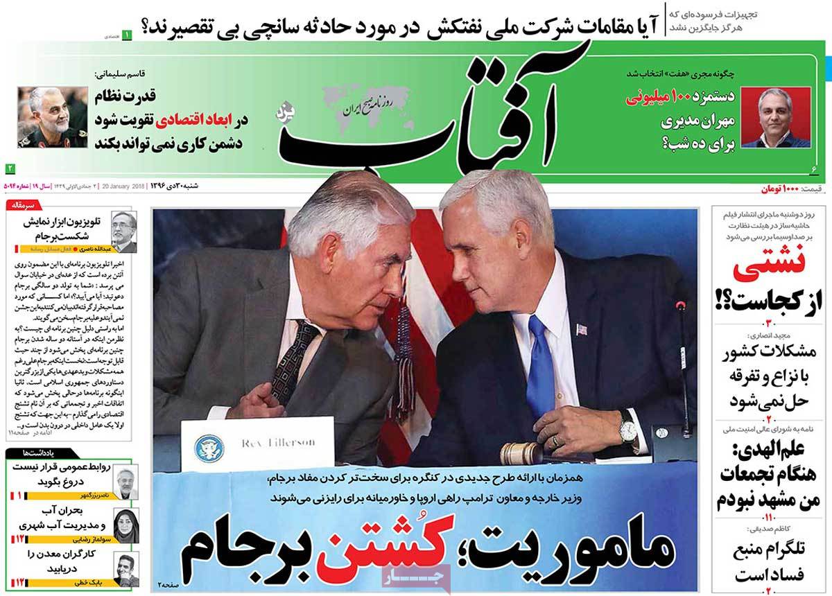 A Look at Iranian Newspaper Front Pages on January 20