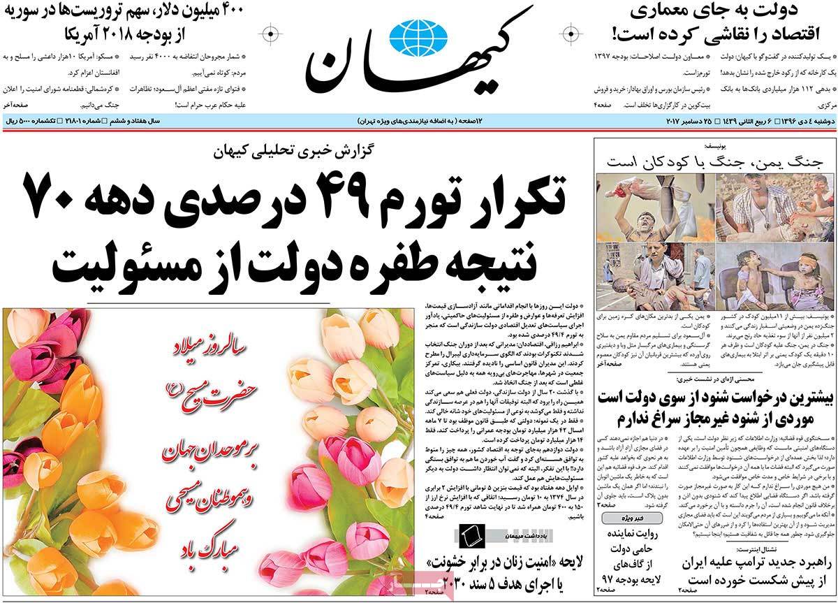 A Look at Iranian Newspaper Front Pages on December 25