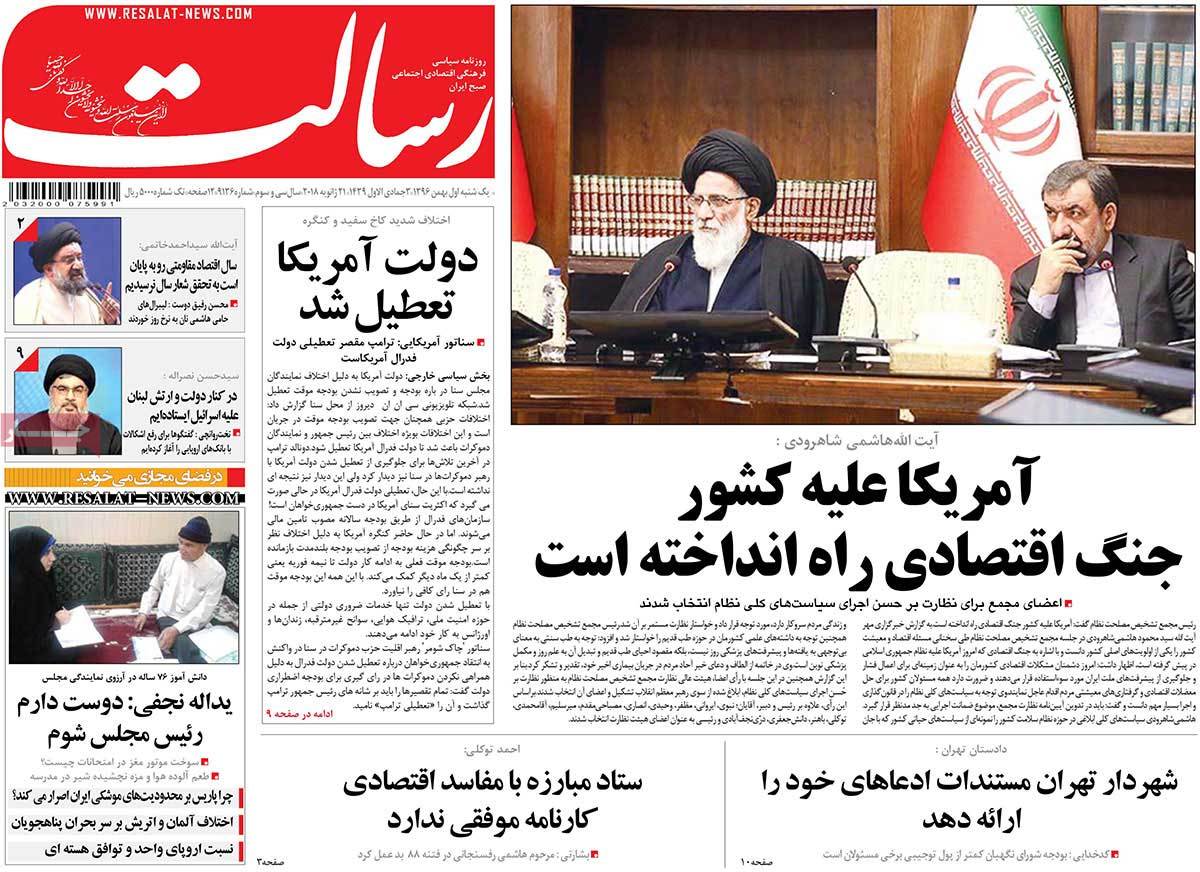 A Look at Iranian Newspaper Front Pages on January 21