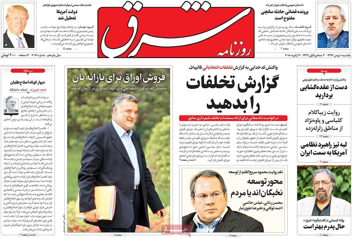 A Look at Iranian Newspaper Front Pages on January 21