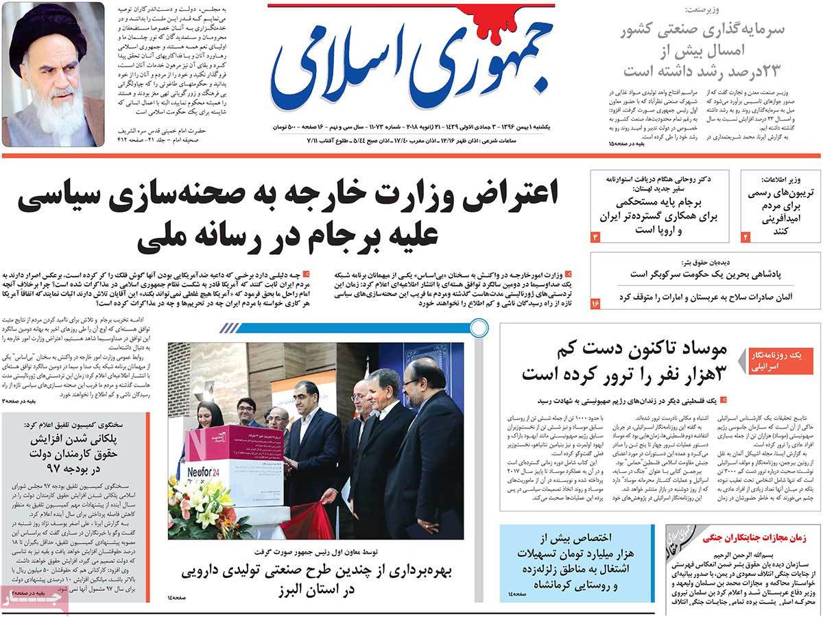 A Look at Iranian Newspaper Front Pages on January 21