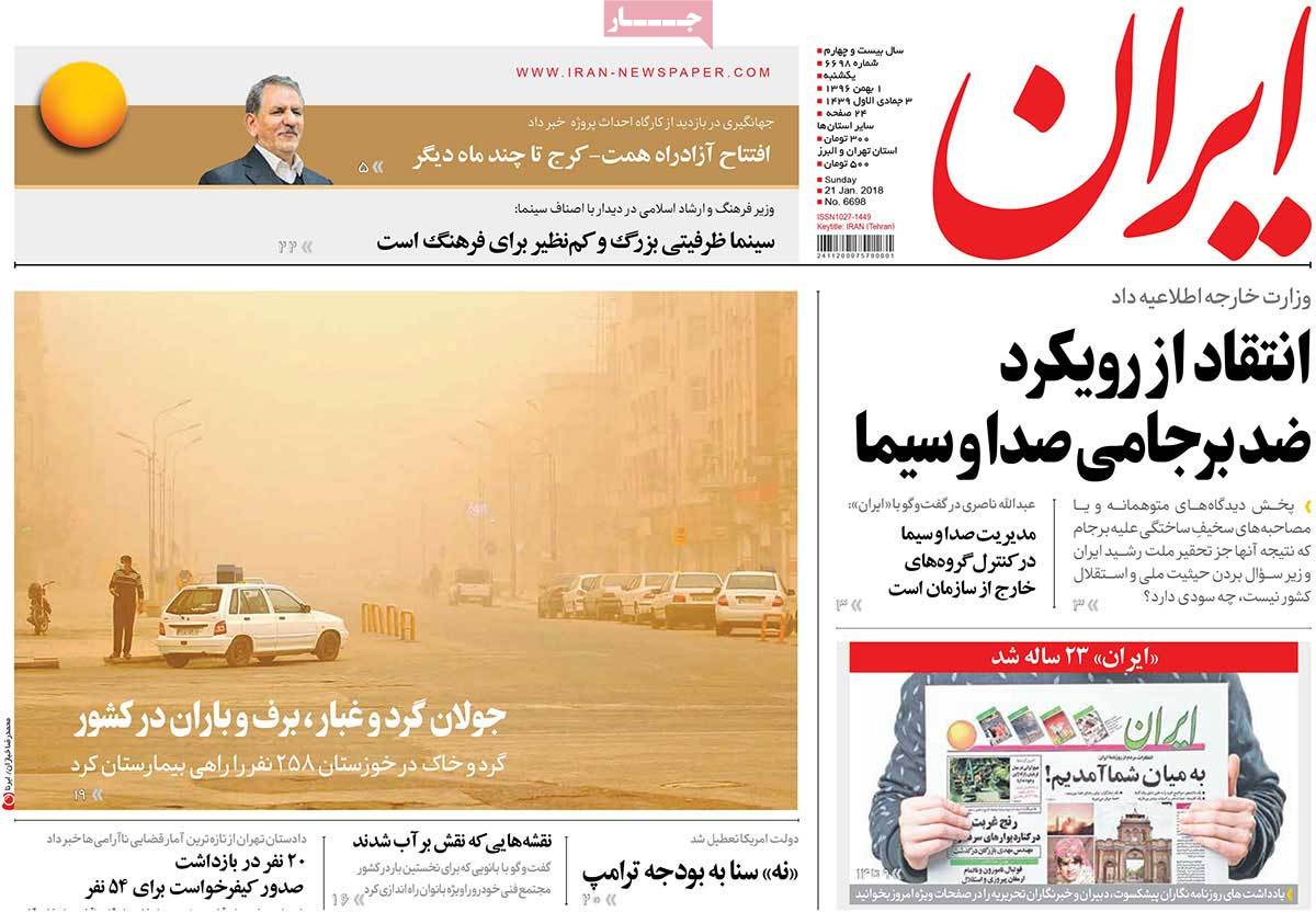 A Look at Iranian Newspaper Front Pages on January 21