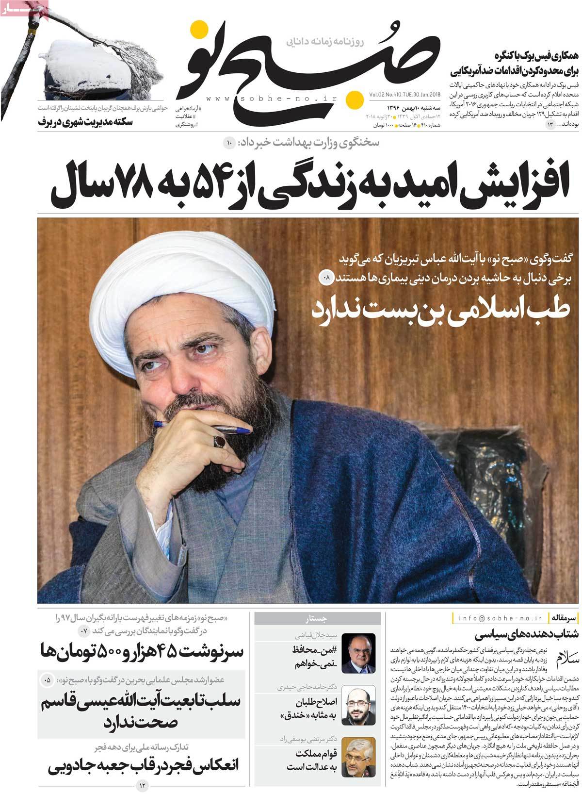 A Look at Iranian Newspaper Front Pages on January 30