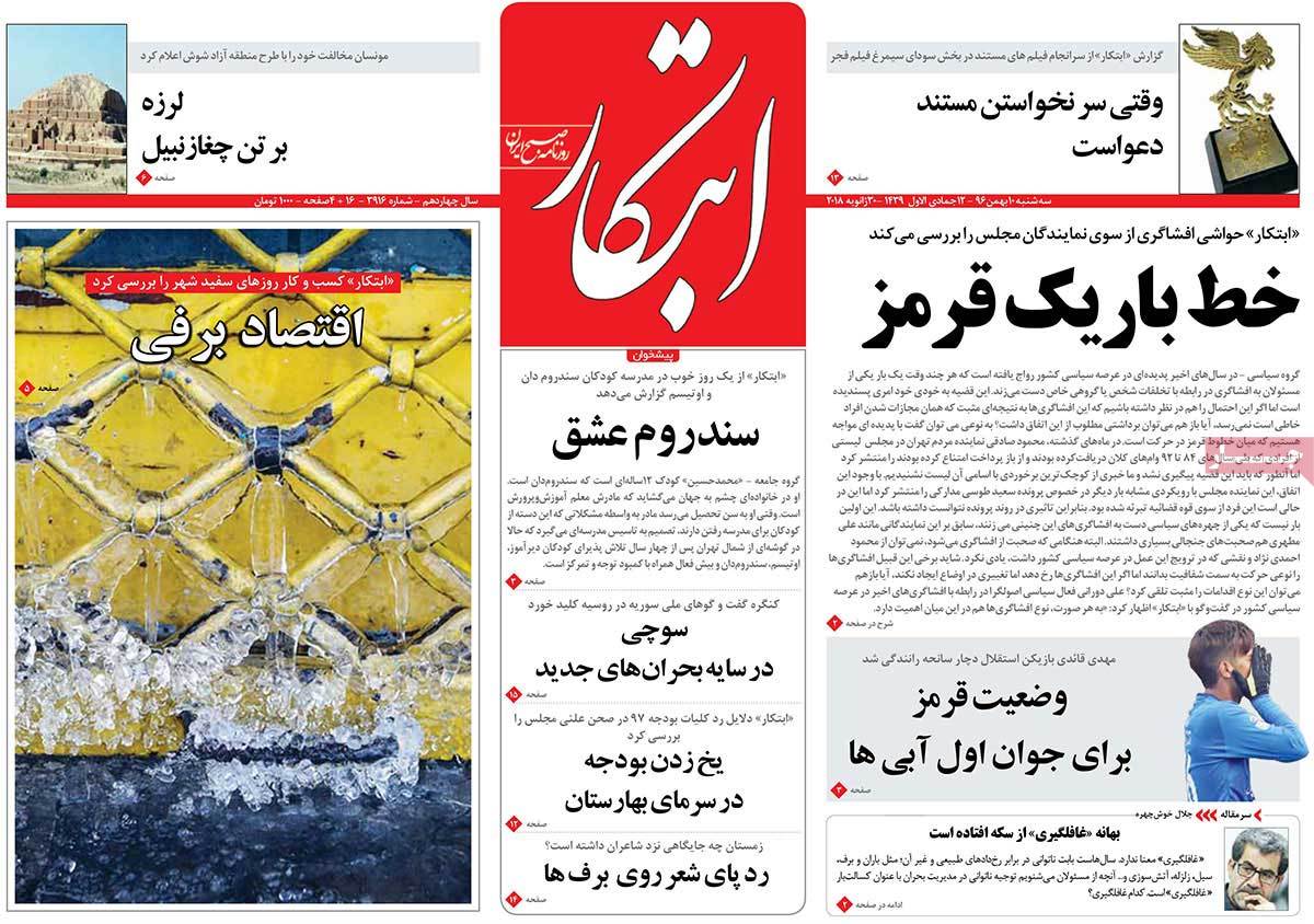 A Look at Iranian Newspaper Front Pages on January 30