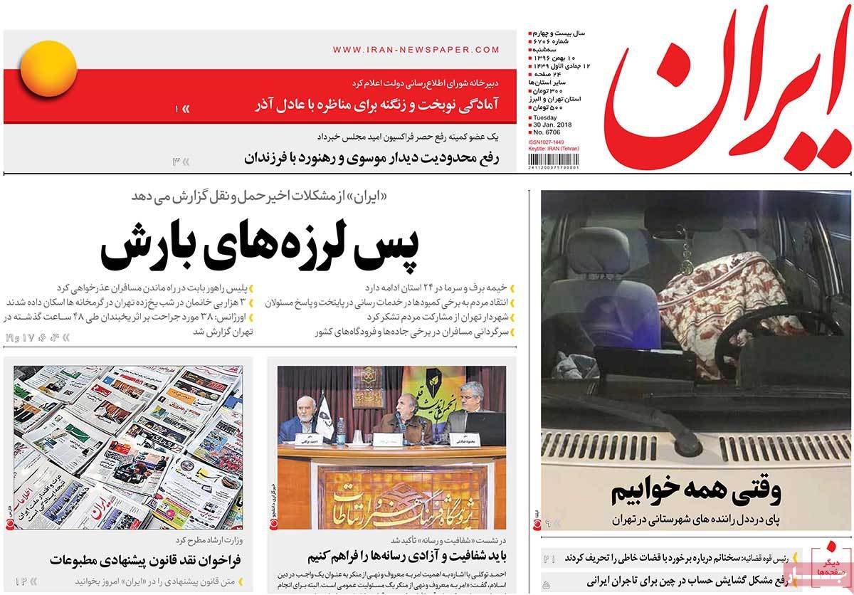 A Look at Iranian Newspaper Front Pages on January 30