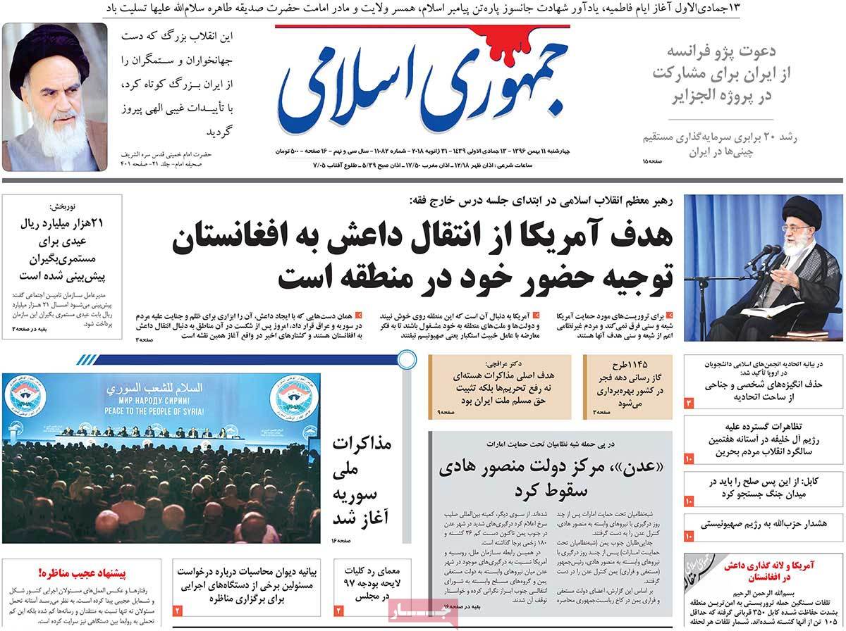 A Look at Iranian Newspaper Front Pages on January 31