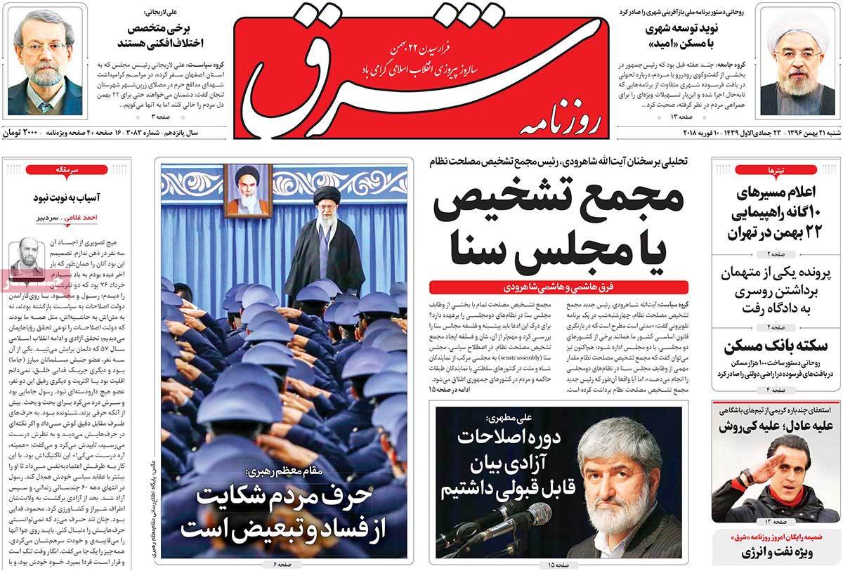 A Look at Iranian Newspaper Front Pages on February 10