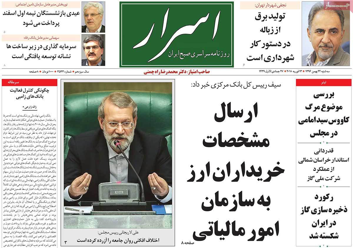 A Look at Iranian Newspaper Front Pages on February 13