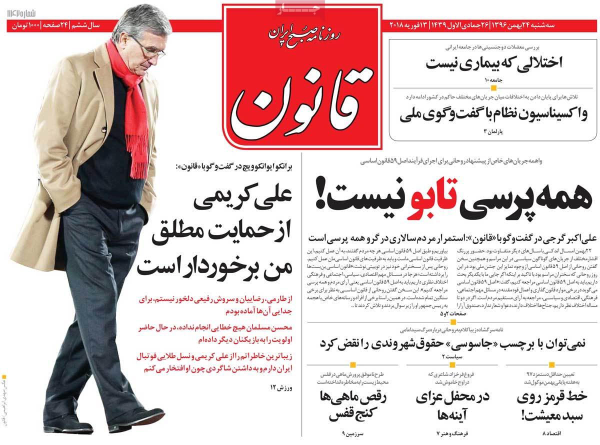 A Look at Iranian Newspaper Front Pages on February 13