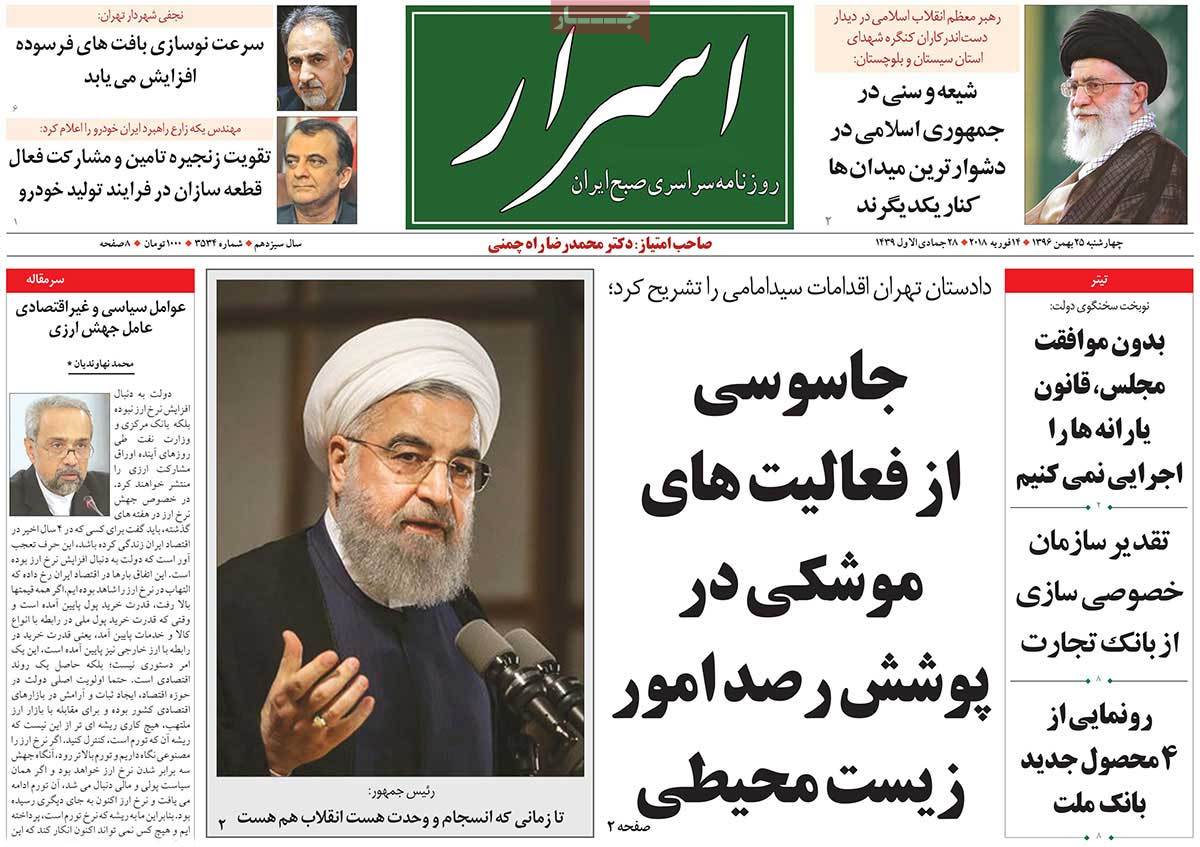 A Look at Iranian Newspaper Front Pages on February 14