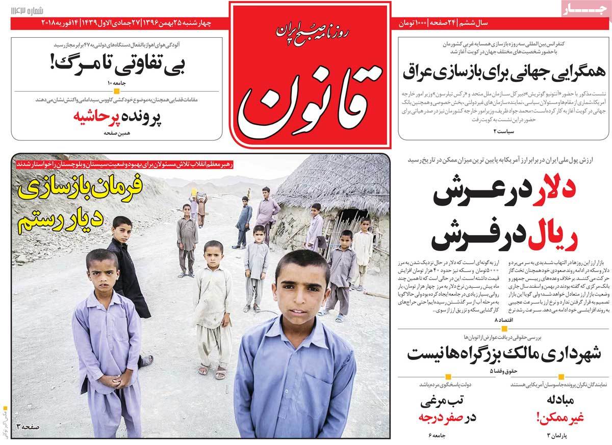 A Look at Iranian Newspaper Front Pages on February 14