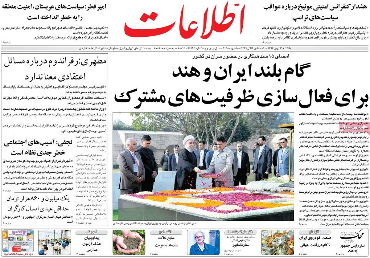 A Look at Iranian Newspaper Front Pages on February 18