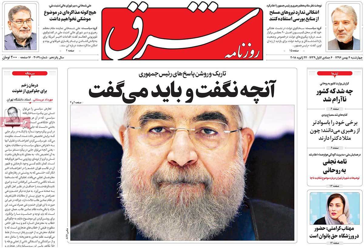 A Look at Iranian Newspaper Front Pages on January 24