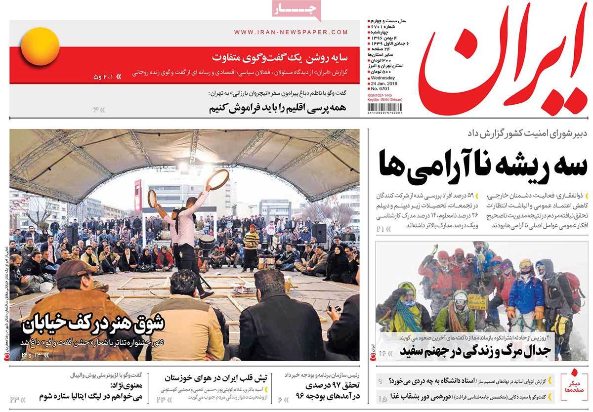 A Look at Iranian Newspaper Front Pages on January 24 8 A Look at Iranian Newspaper Front Pages on January 24