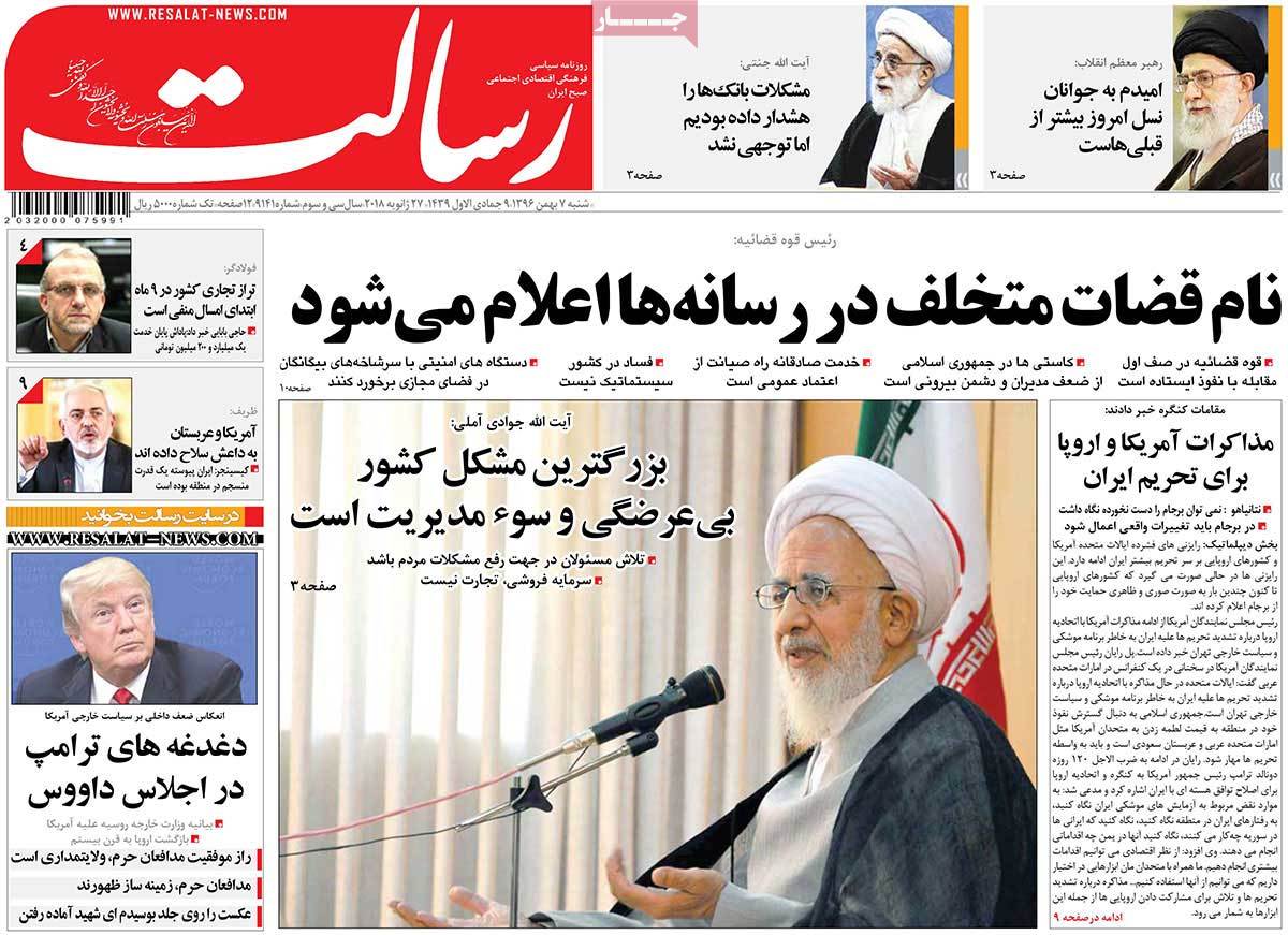 A Look at Iranian Newspaper Front Pages on January 27