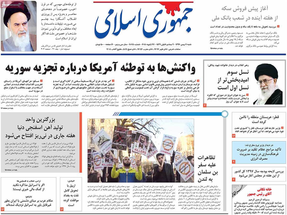 A Look at Iranian Newspaper Front Pages on January 27