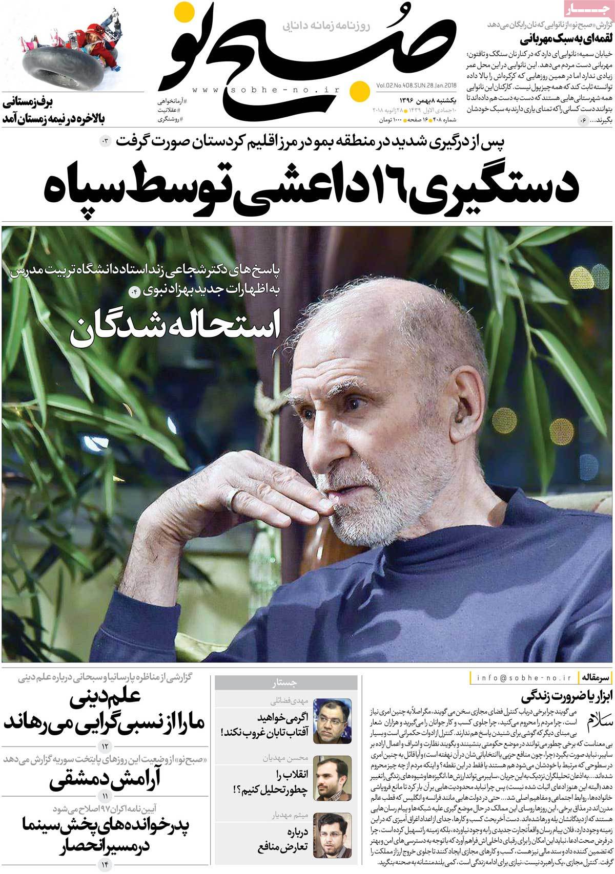 A Look at Iranian Newspaper Front Pages on January 28