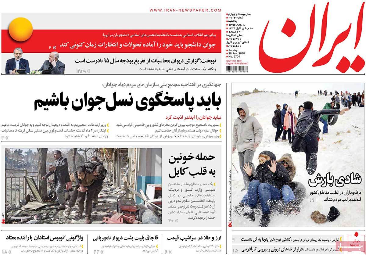 A Look at Iranian Newspaper Front Pages on January 28