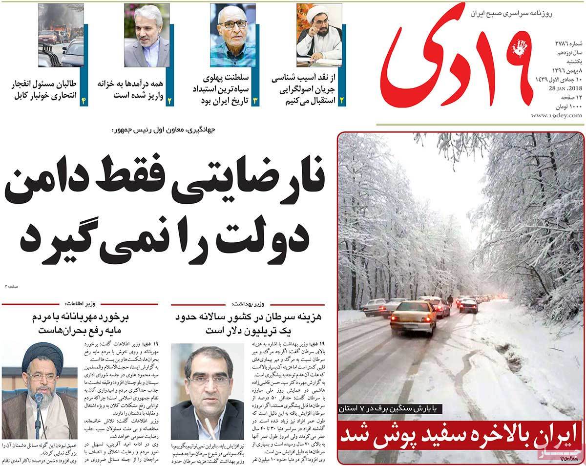 A Look at Iranian Newspaper Front Pages on January 28