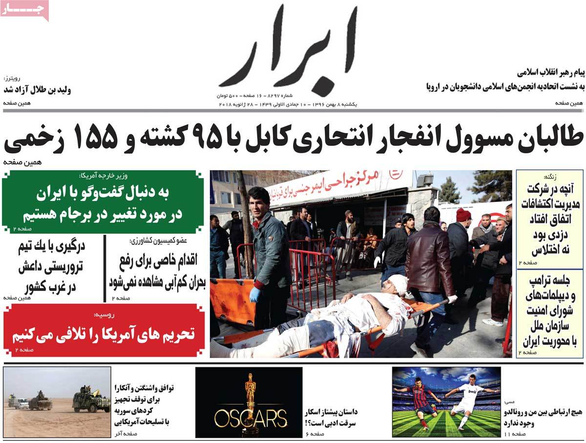 A Look at Iranian Newspaper Front Pages on January 28