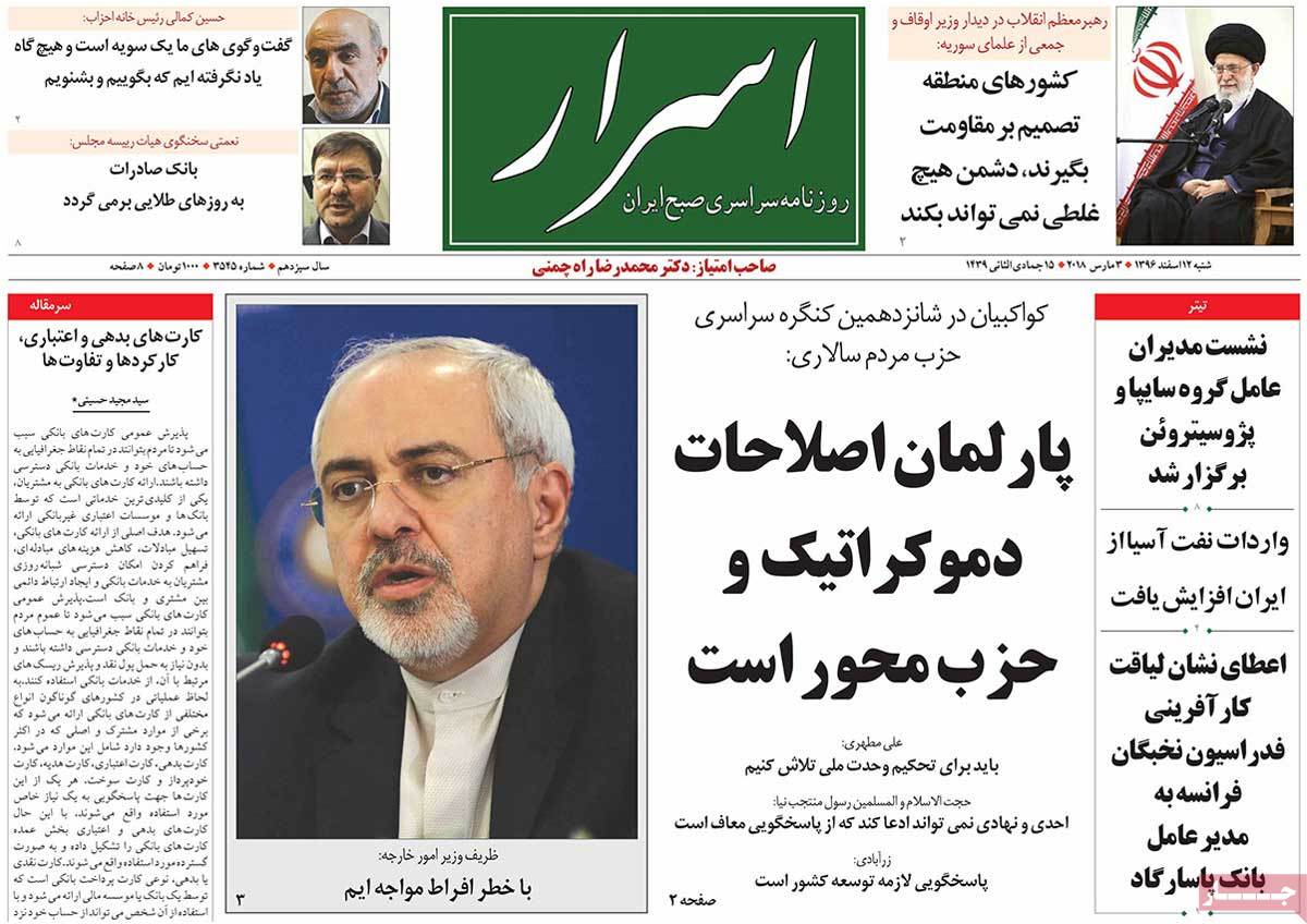 A Look at Iranian Newspaper Front Pages on March 3