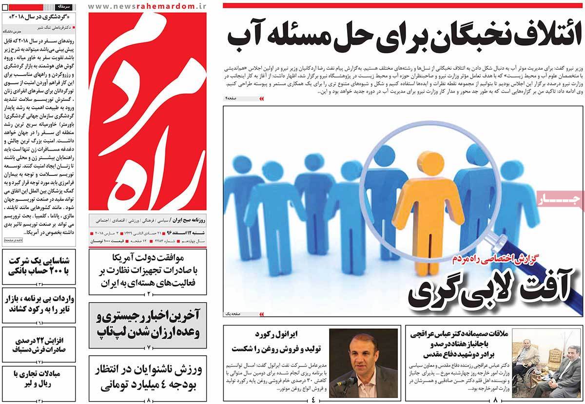 A Look at Iranian Newspaper Front Pages on March 3