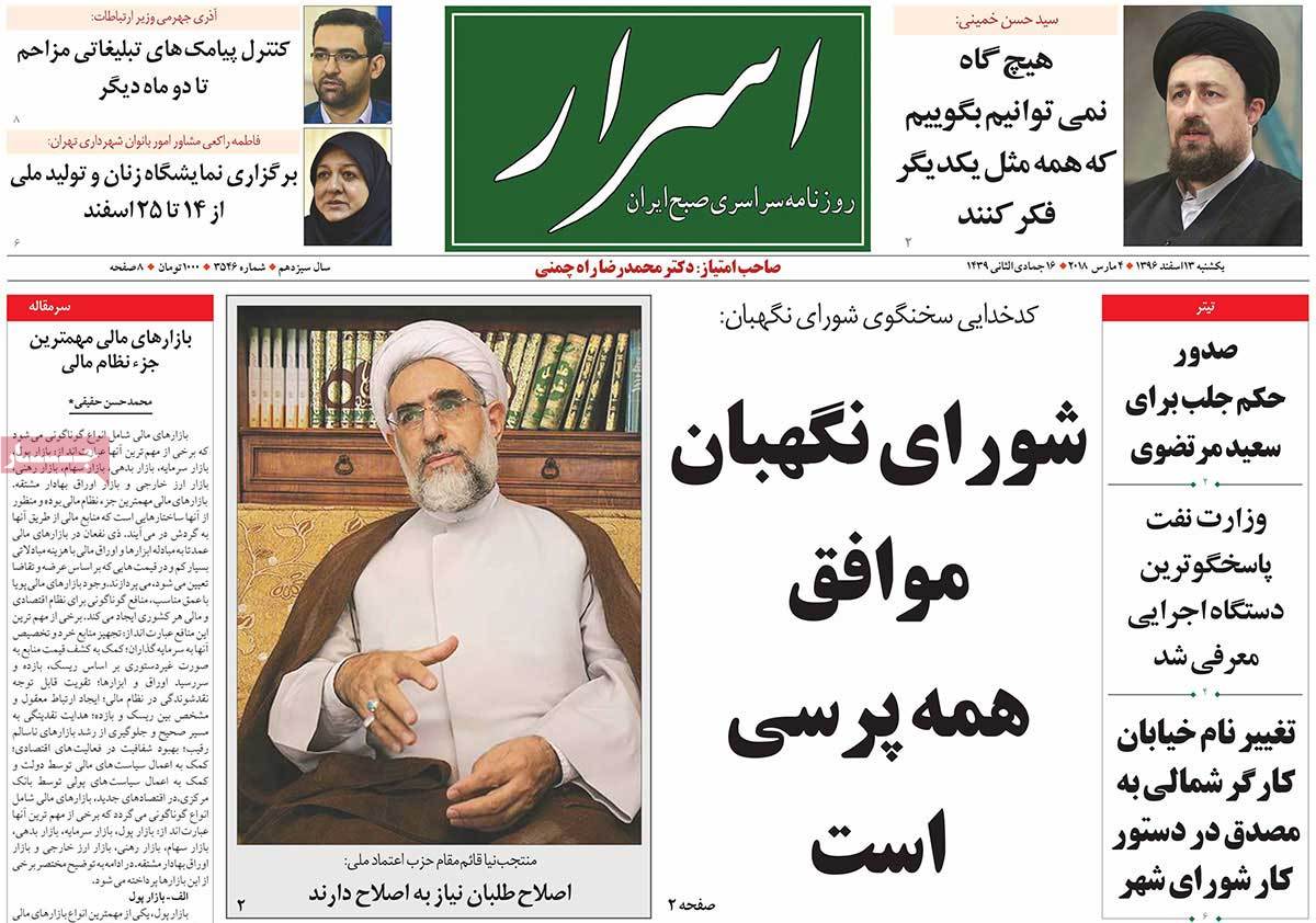 A Look at Iranian Newspaper Front Pages on March 4