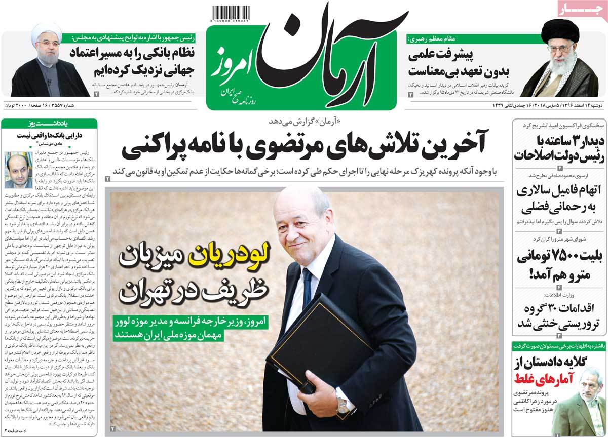 A Look at Iranian Newspaper Front Pages on March 5