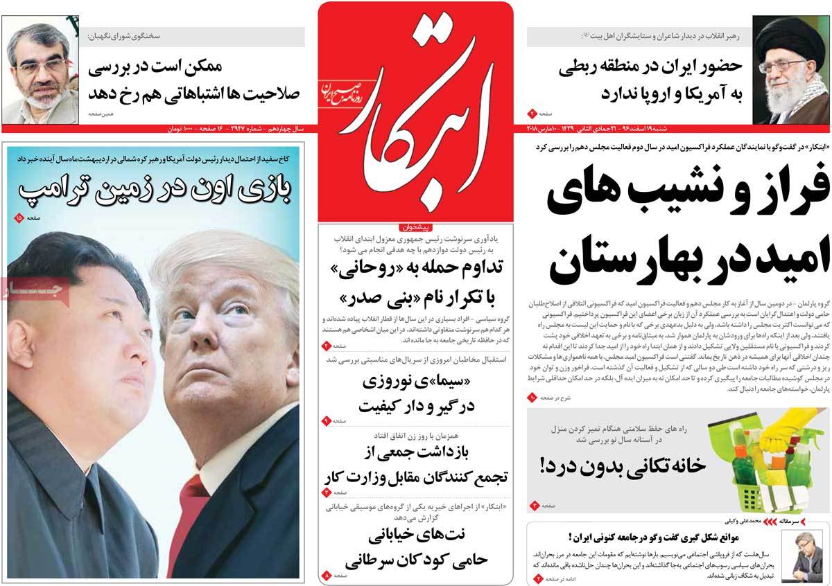 A Look at Iranian Newspaper Front Pages on March 10