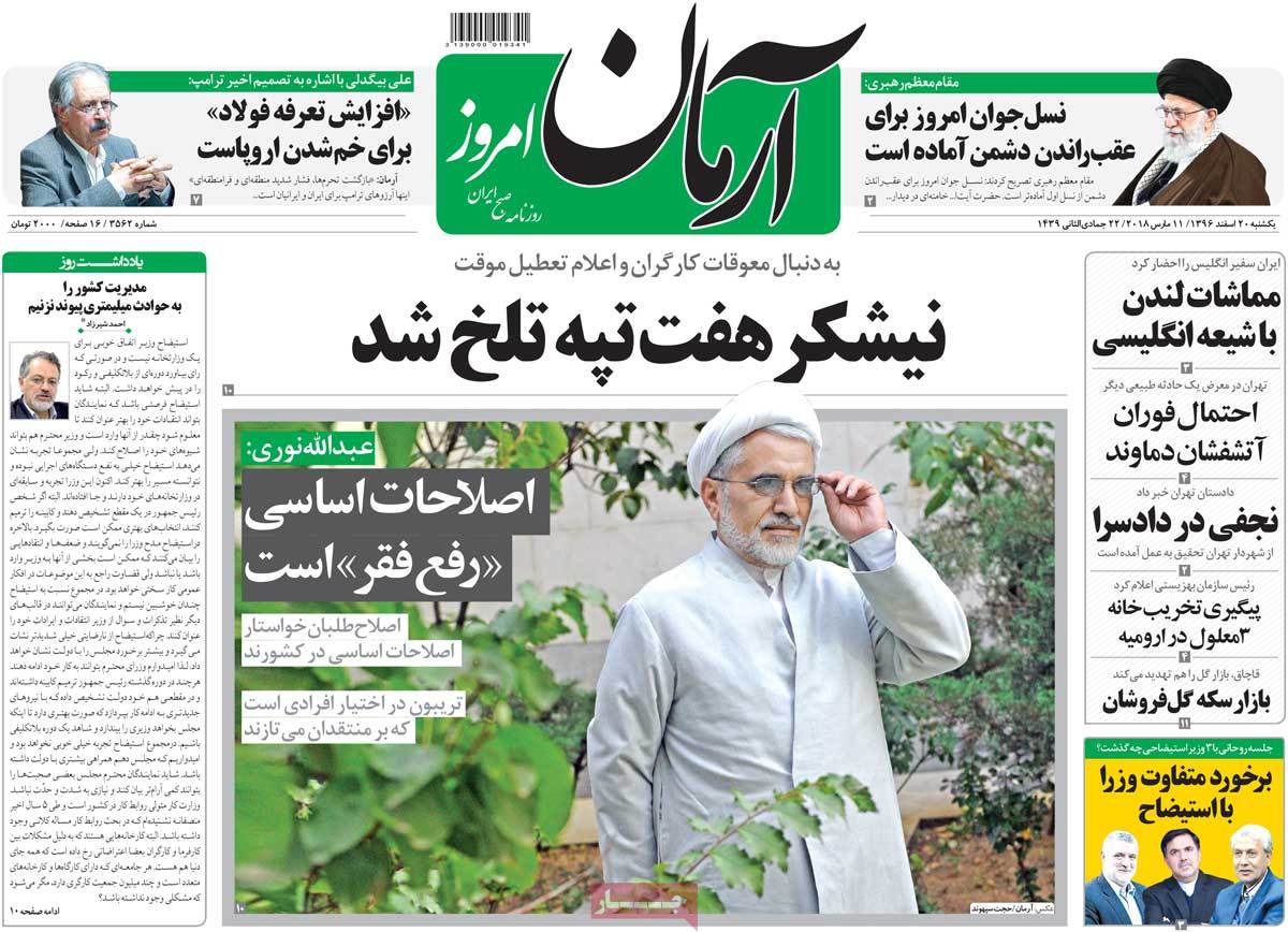 A Look at Iranian Newspaper Front Pages on March 11