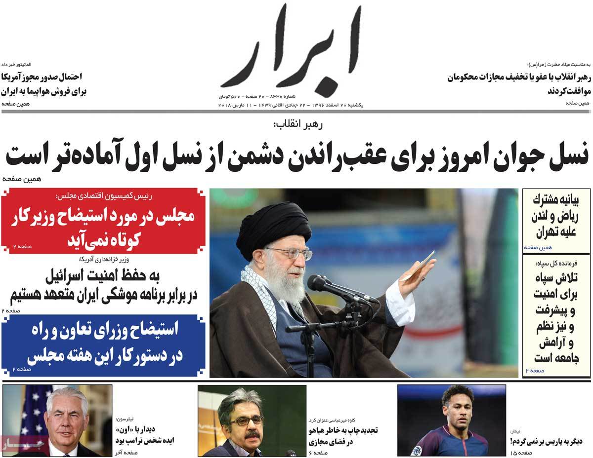 A Look at Iranian Newspaper Front Pages on March 11