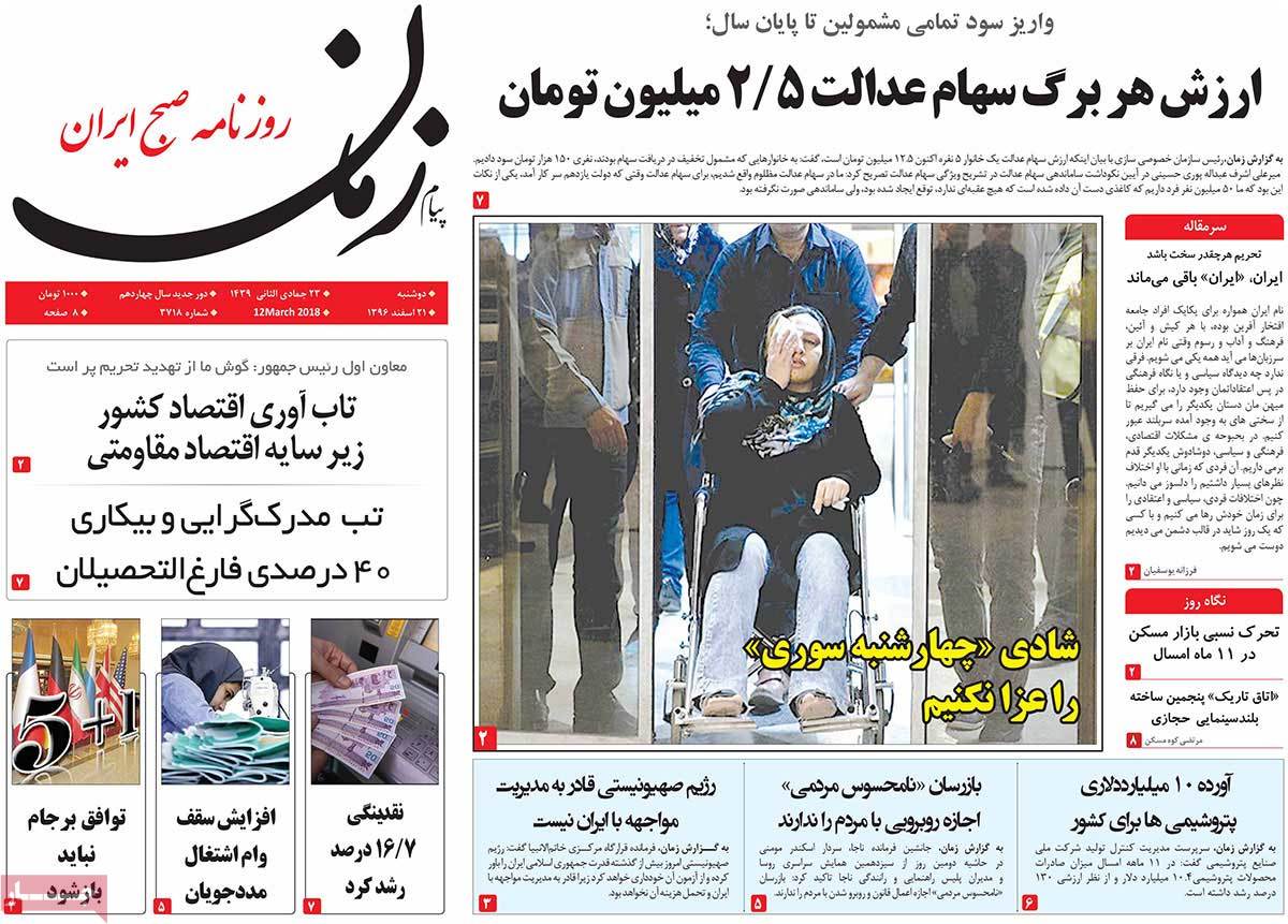 A Look at Iranian Newspaper Front Pages on March 12