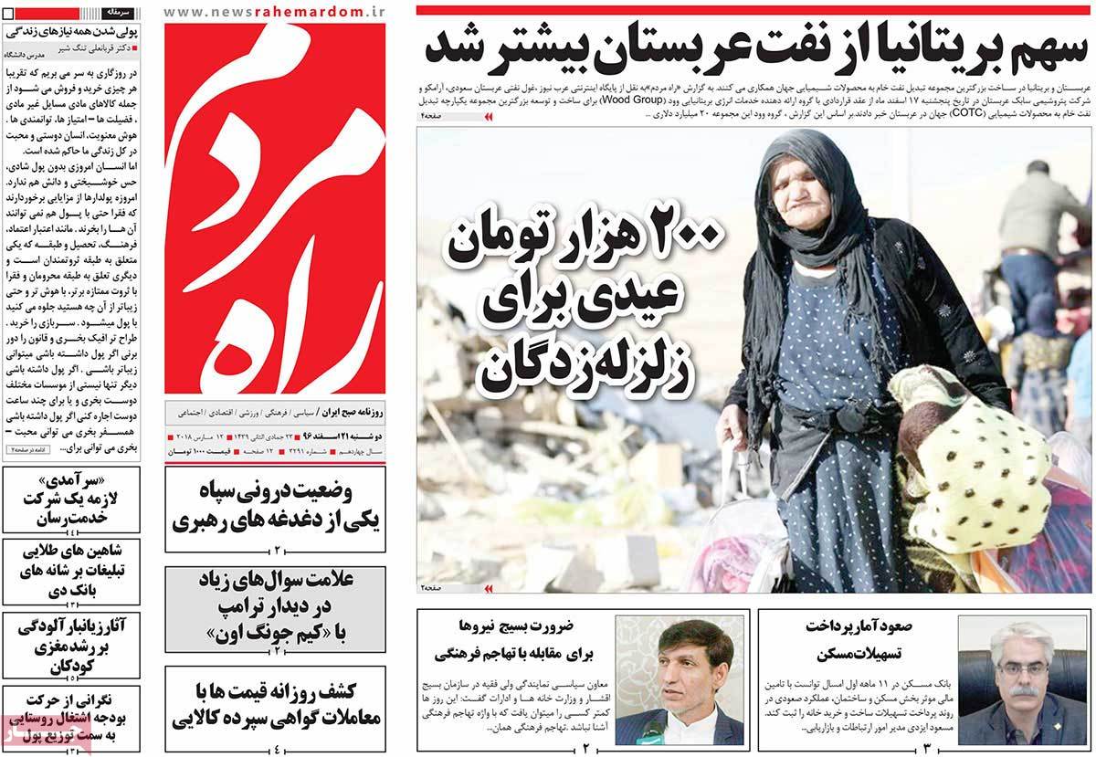 A Look at Iranian Newspaper Front Pages on March 12